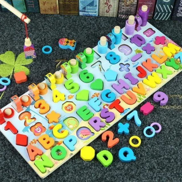 Kids Montessori Educational Wooden Math Toys Children Busy Board Count Shape Colors Match Fishing Puzzle Learning Toys Gifts