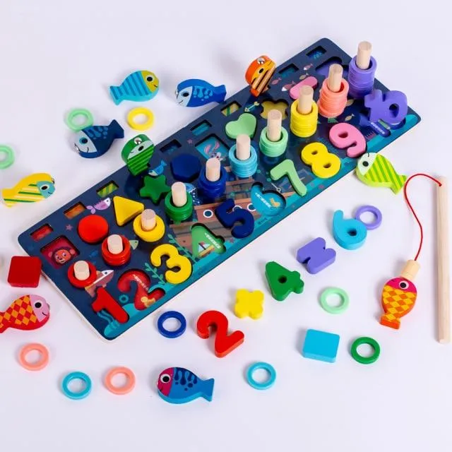 Kids Montessori Educational Wooden Math Toys Children Busy Board Count Shape Colors Match Fishing Puzzle Learning Toys Gifts