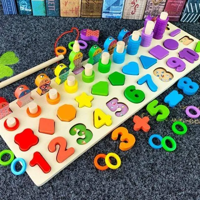 Kids Montessori Educational Wooden Math Toys Children Busy Board Count Shape Colors Match Fishing Puzzle Learning Toys Gifts