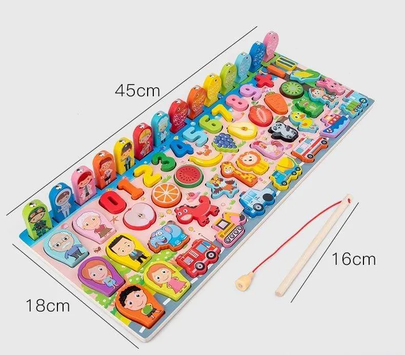 Kids Montessori Educational Wooden Math Toys Children Busy Board Count Shape Colors Match Fishing Puzzle Learning Toys Gifts