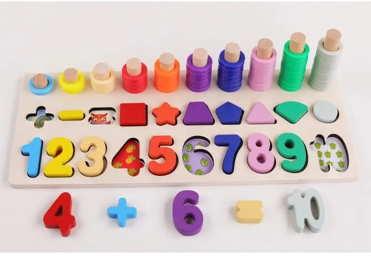 Kids Montessori Educational Wooden Math Toys Children Busy Board Count Shape Colors Match Fishing Puzzle Learning Toys Gifts