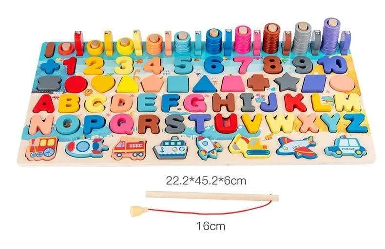 Kids Montessori Educational Wooden Math Toys Children Busy Board Count Shape Colors Match Fishing Puzzle Learning Toys Gifts