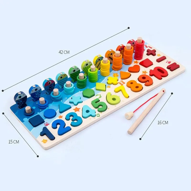 Kids Montessori Educational Wooden Math Toys Children Busy Board Count Shape Colors Match Fishing Puzzle Learning Toys Gifts