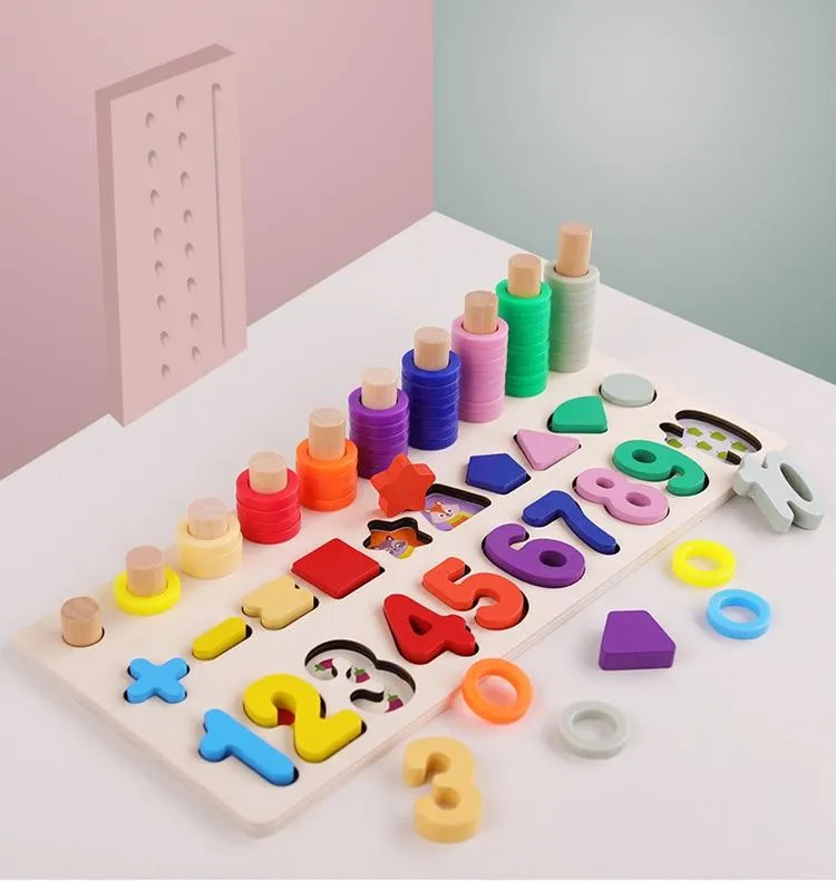 Kids Montessori Educational Wooden Math Toys Children Busy Board Count Shape Colors Match Fishing Puzzle Learning Toys Gifts