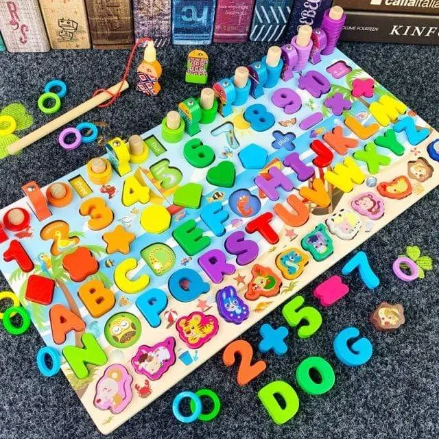 Kids Montessori Educational Wooden Math Toys Children Busy Board Count Shape Colors Match Fishing Puzzle Learning Toys Gifts