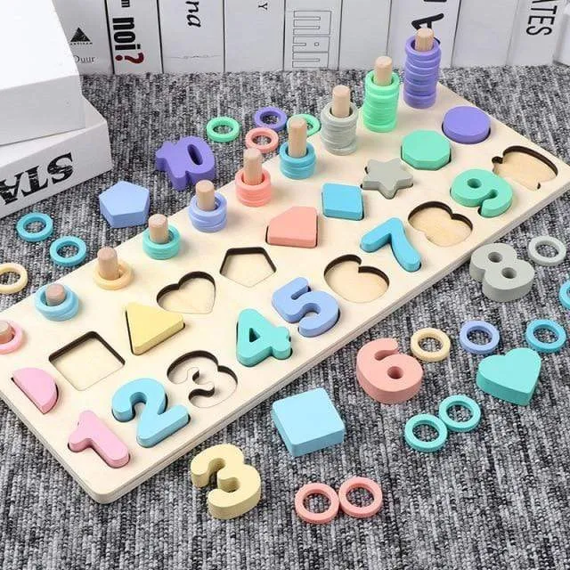 Kids Montessori Educational Wooden Math Toys Children Busy Board Count Shape Colors Match Fishing Puzzle Learning Toys Gifts