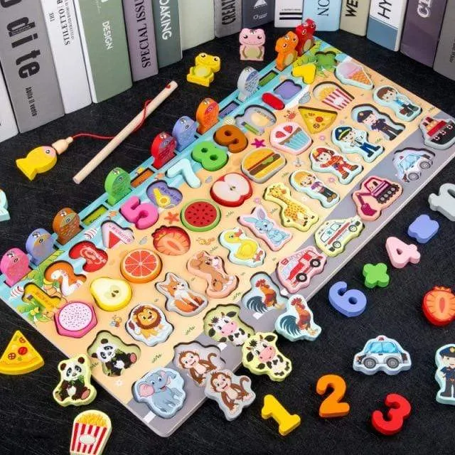 Kids Montessori Educational Wooden Math Toys Children Busy Board Count Shape Colors Match Fishing Puzzle Learning Toys Gifts