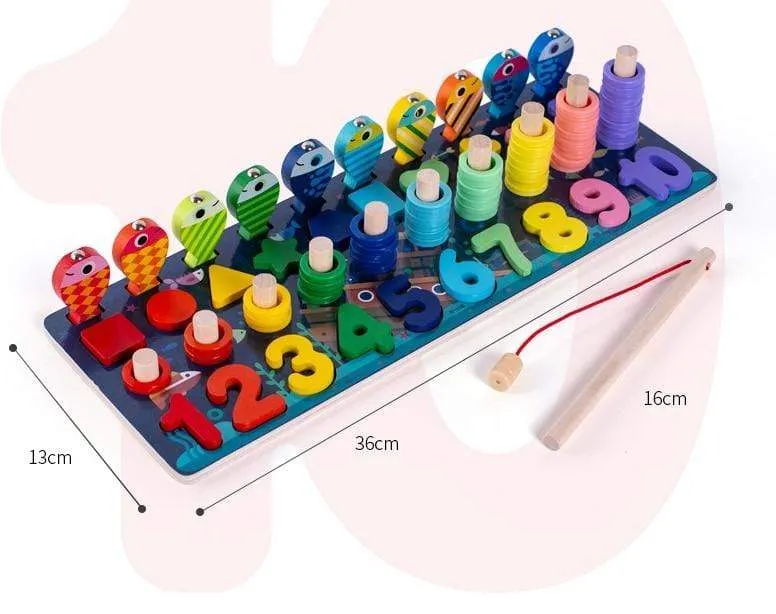 Kids Montessori Educational Wooden Math Toys Children Busy Board Count Shape Colors Match Fishing Puzzle Learning Toys Gifts