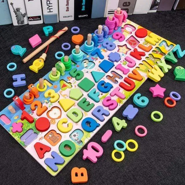 Kids Montessori Educational Wooden Math Toys Children Busy Board Count Shape Colors Match Fishing Puzzle Learning Toys Gifts