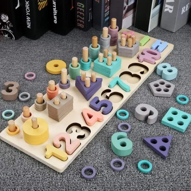 Kids Montessori Educational Wooden Math Toys Children Busy Board Count Shape Colors Match Fishing Puzzle Learning Toys Gifts