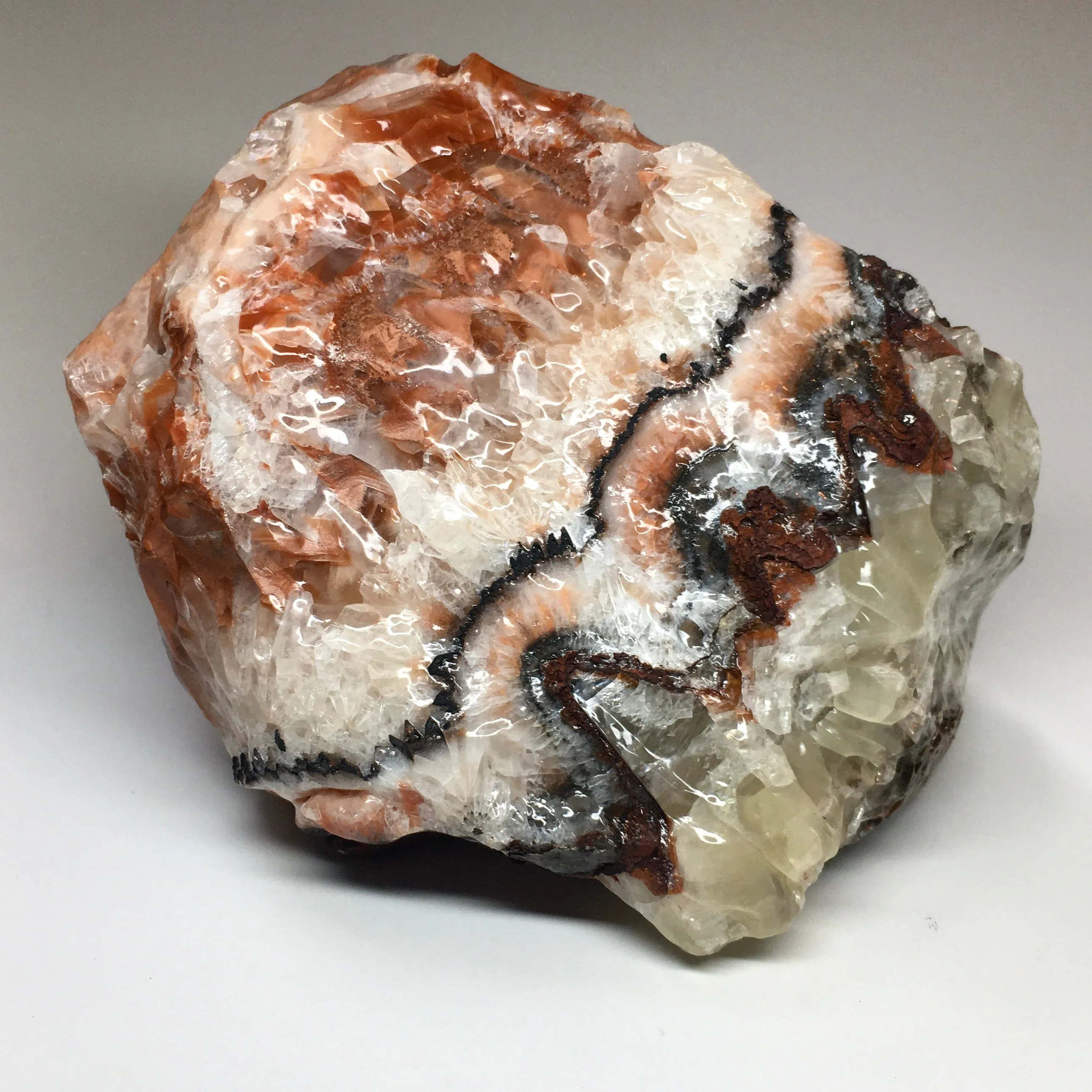 Large Raw Red Banded Calcite Crystal Chunk