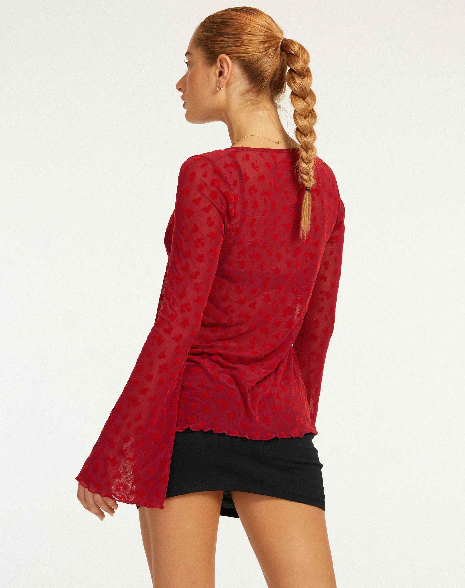 Leony Cardi in Red Flock Mesh