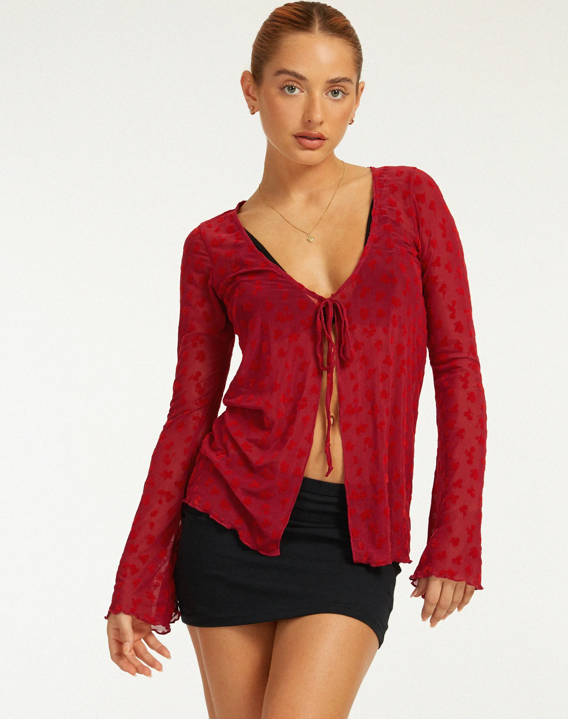 Leony Cardi in Red Flock Mesh