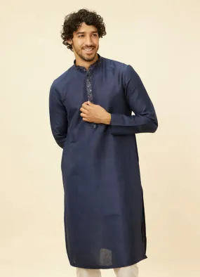 Manyawar Navy Blue Embroidered Bandhgala Kurta Set