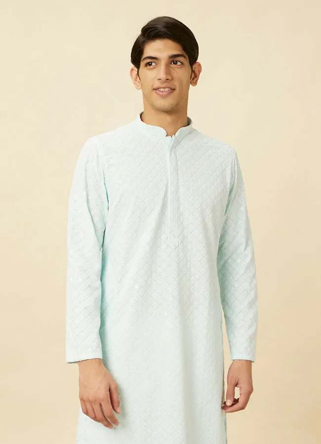 Manyawar Powder Blue Chikankari Embroidered Kurta Set