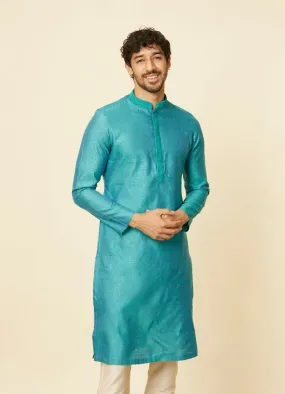 Manyawar Turquoise Blue Bel Buti Patterned Kurta Set