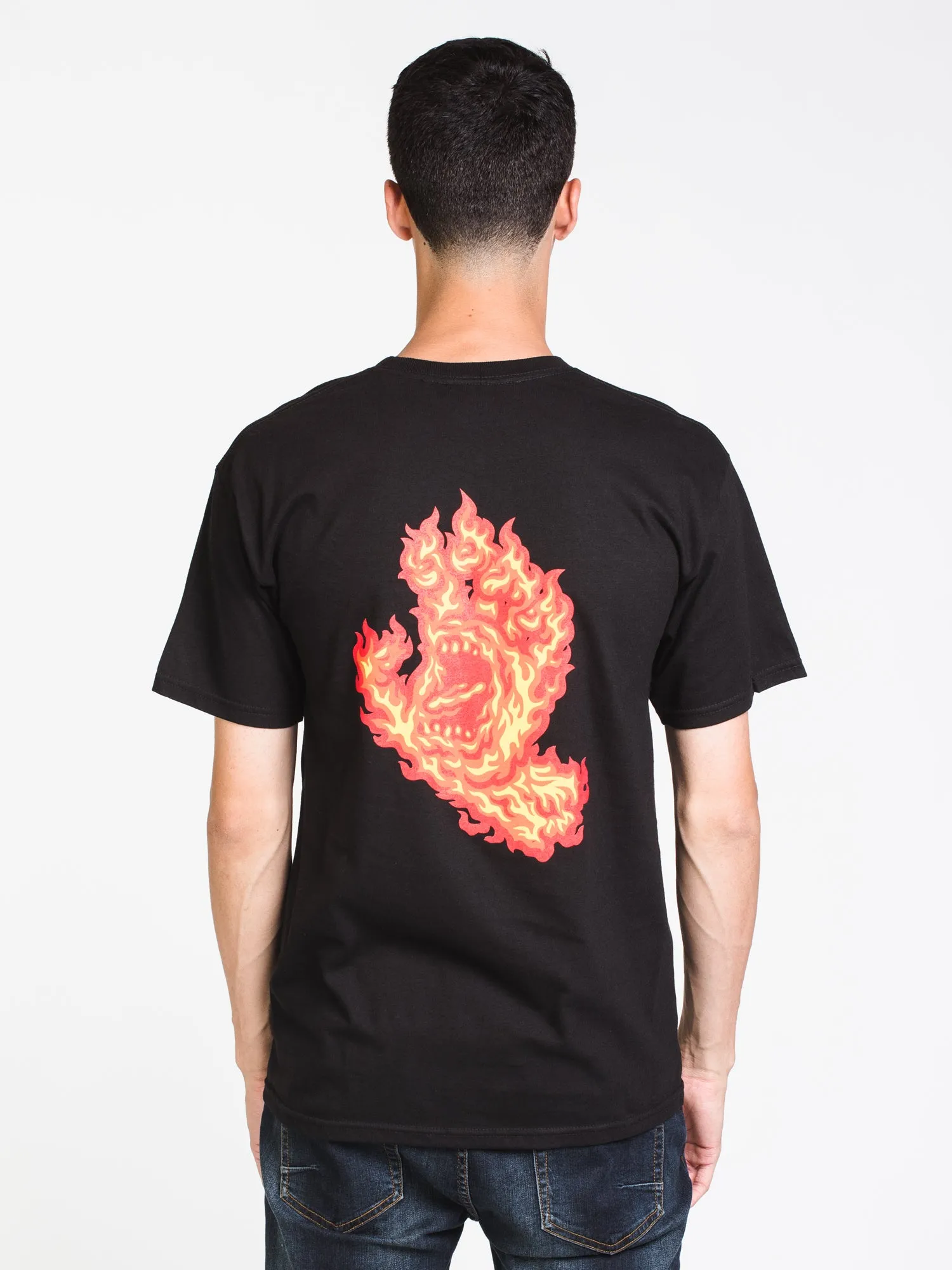 MENS FLAME HAND SHORT SLEEVE T - BLACK - CLEARANCE