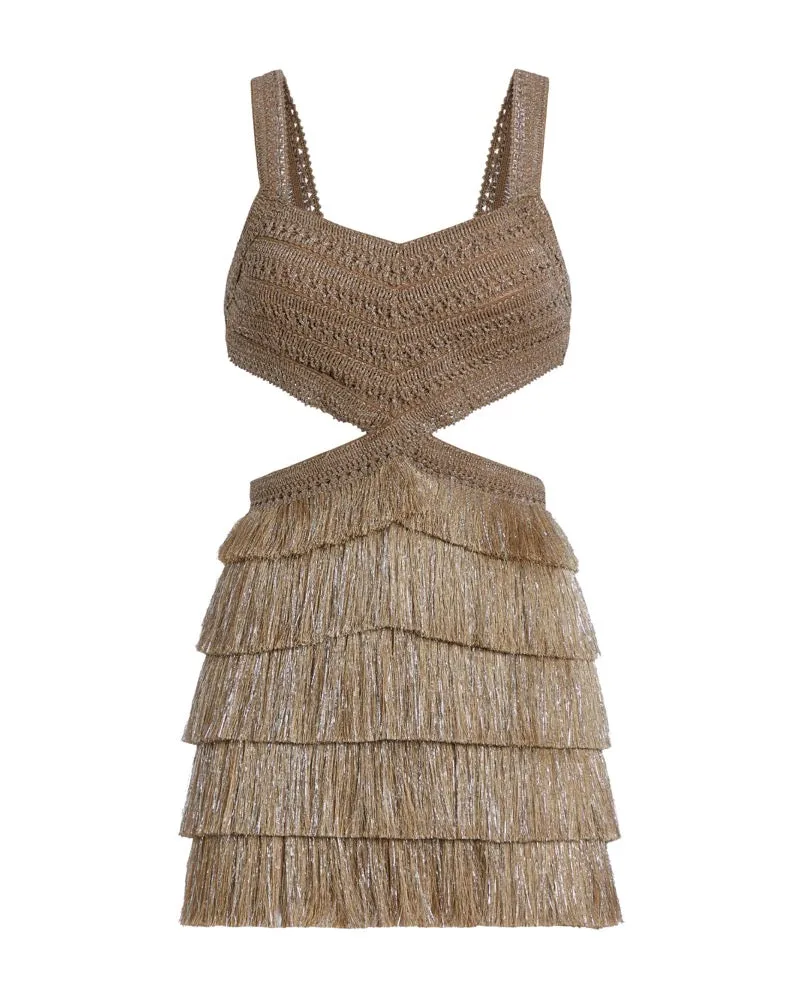 Metallic  Fringe Cut Out Mini Dress