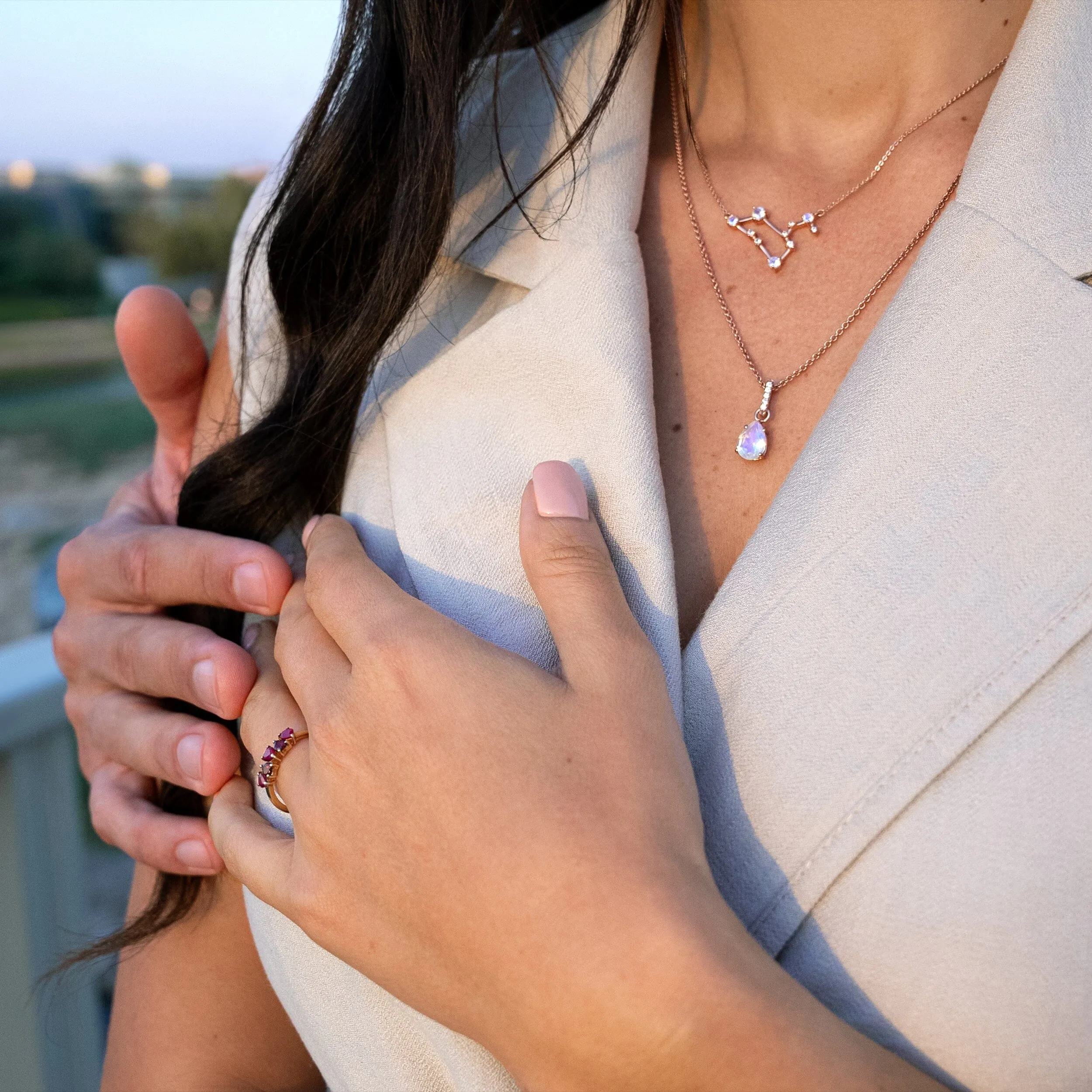 Moonstone Diamond Necklace - Leo Zodiac Constellation