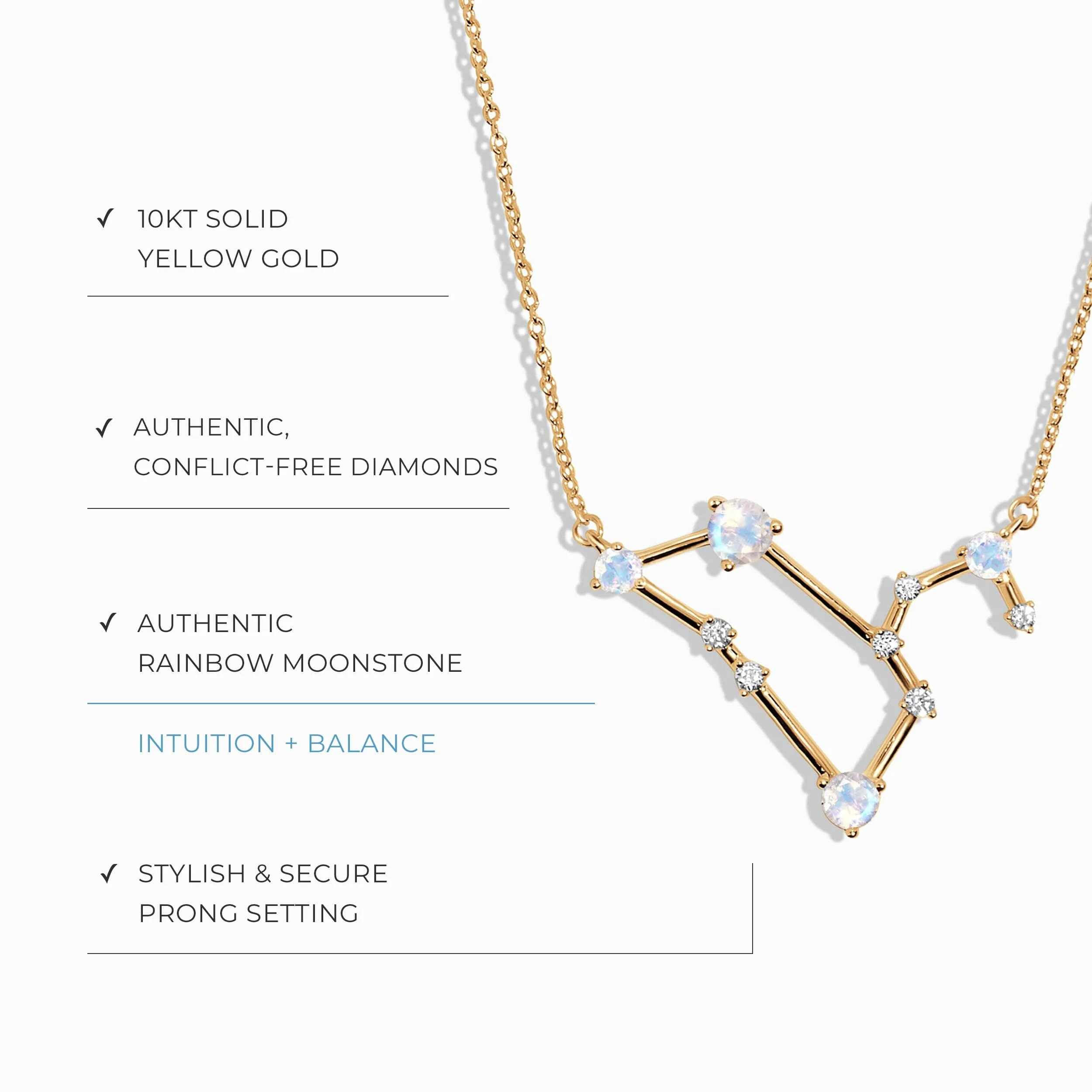 Moonstone Diamond Necklace - Leo Zodiac Constellation