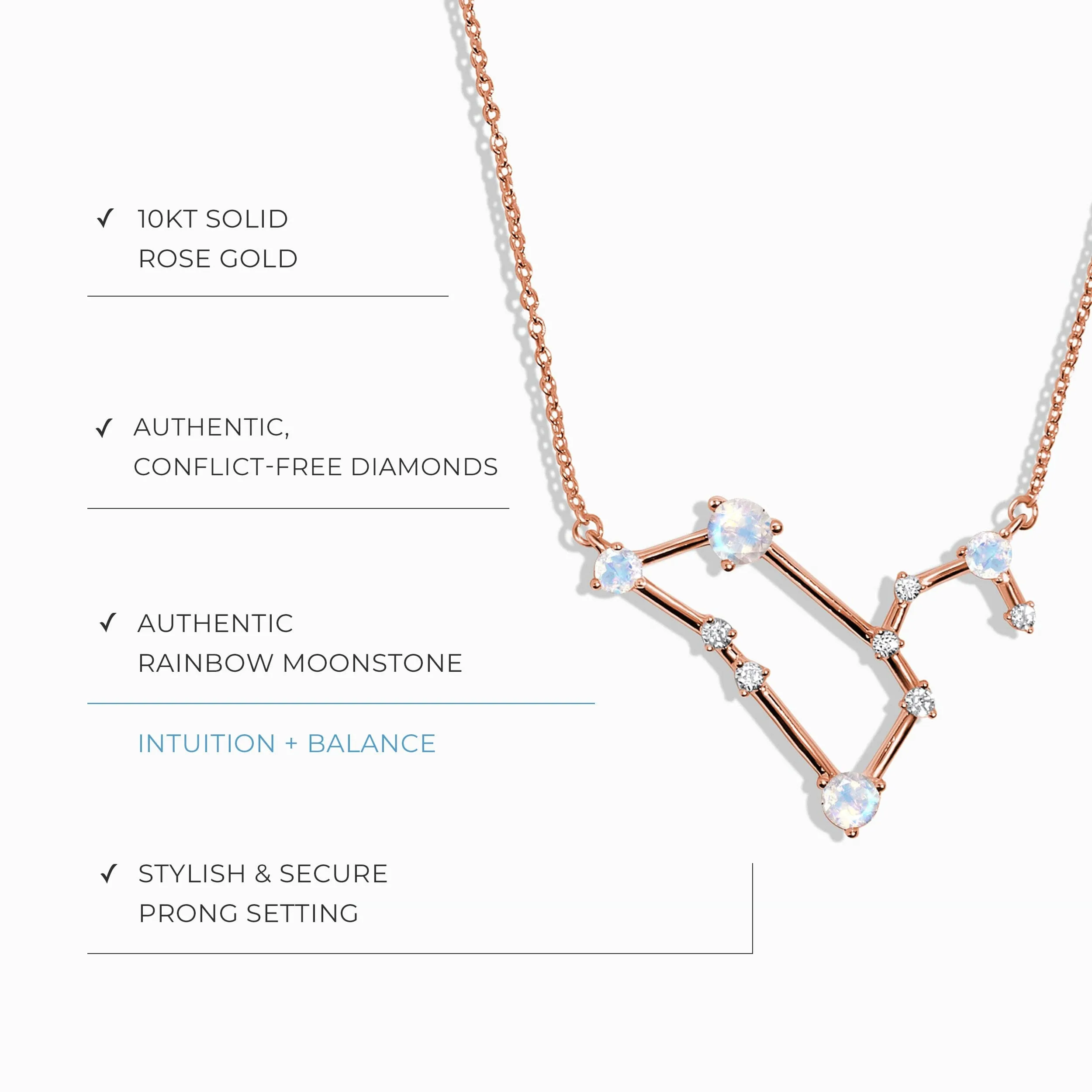 Moonstone Diamond Necklace - Leo Zodiac Constellation