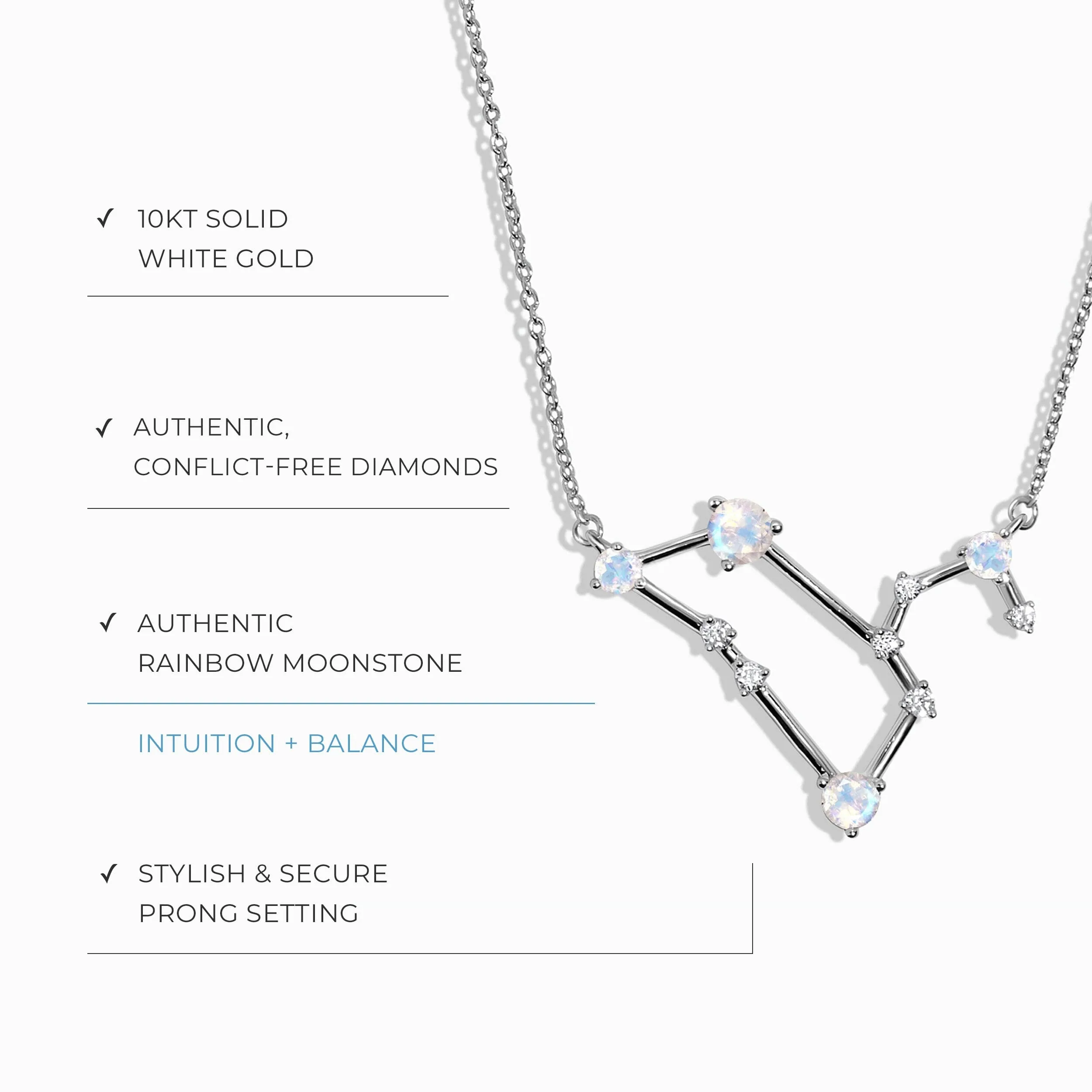 Moonstone Diamond Necklace - Leo Zodiac Constellation