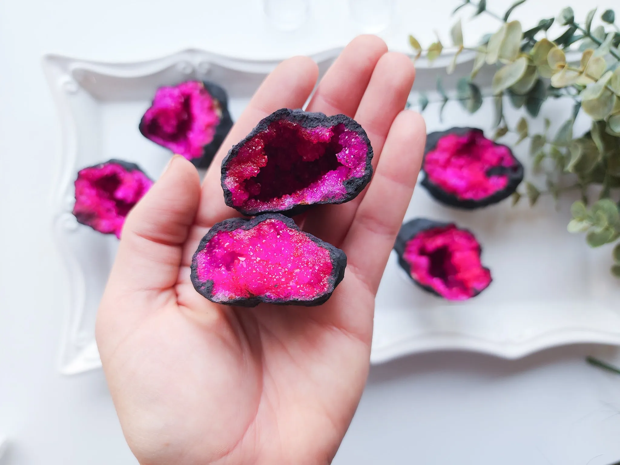 Moroccan Quartz Geode Pairs || Magenta Aura Coated