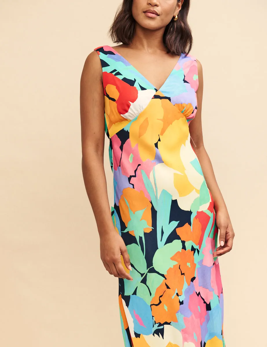 Multi Flower Printed Helena Midi Dress