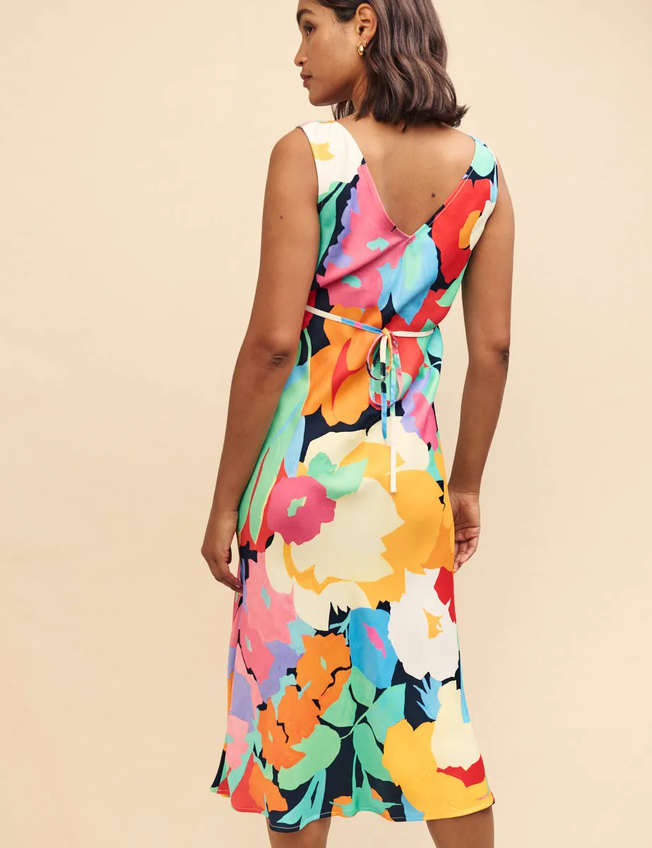 Multi Flower Printed Helena Midi Dress