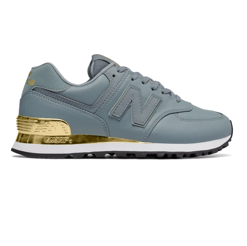 New Balance Women's 574 Gold Dip Shoes - Slate / Metallic Gold