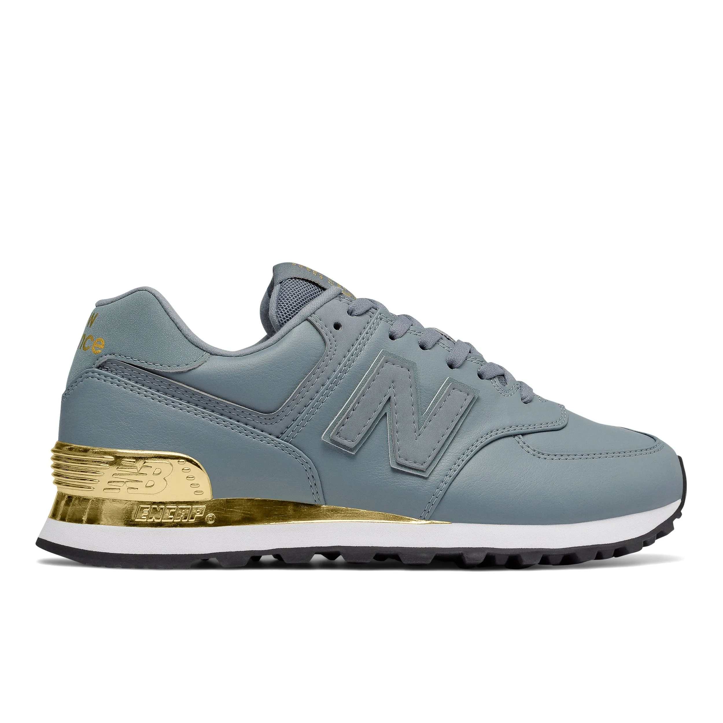 New Balance Women's 574 Gold Dip Shoes - Slate / Metallic Gold