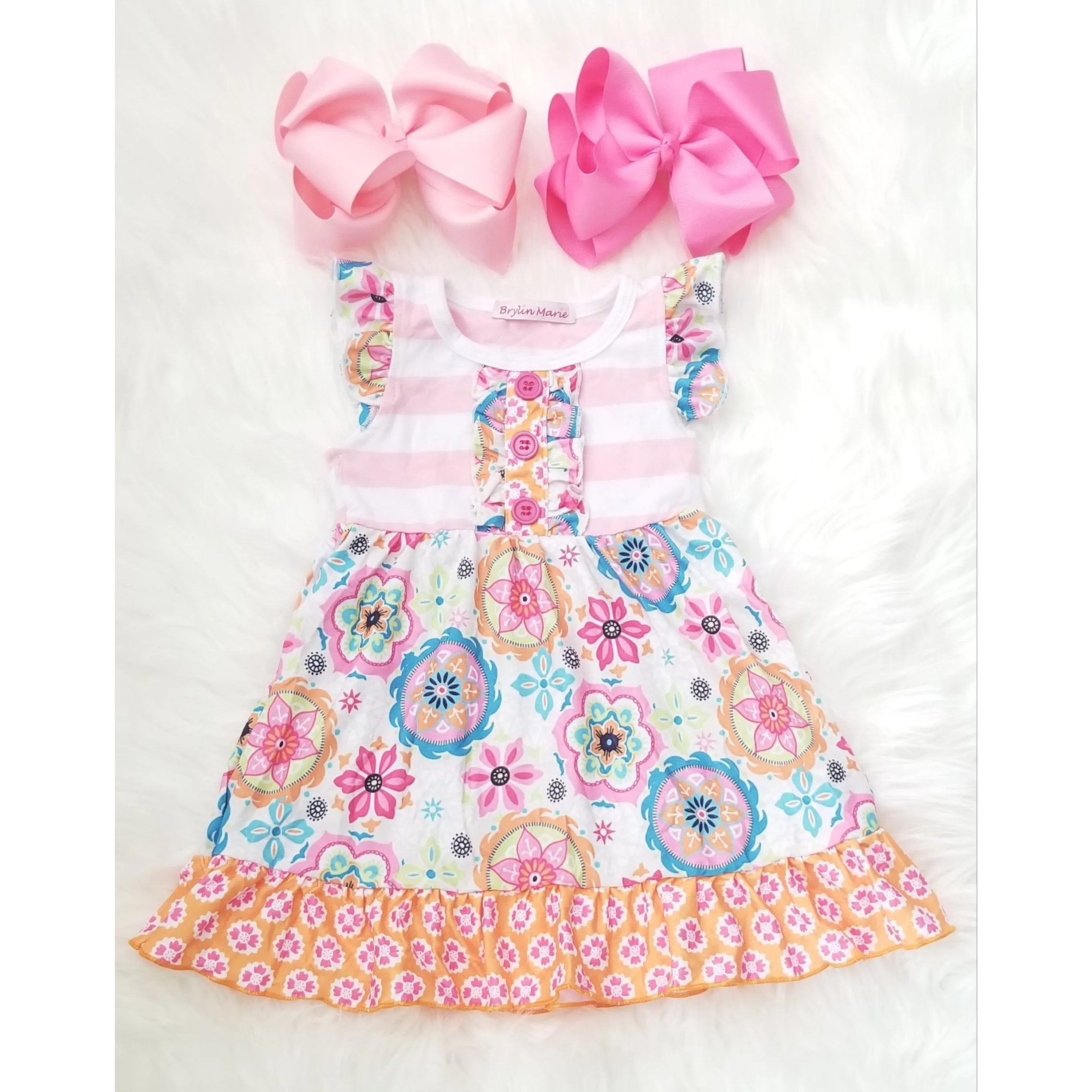 Orange & Pink Kaleidoscope Ruffle Dress