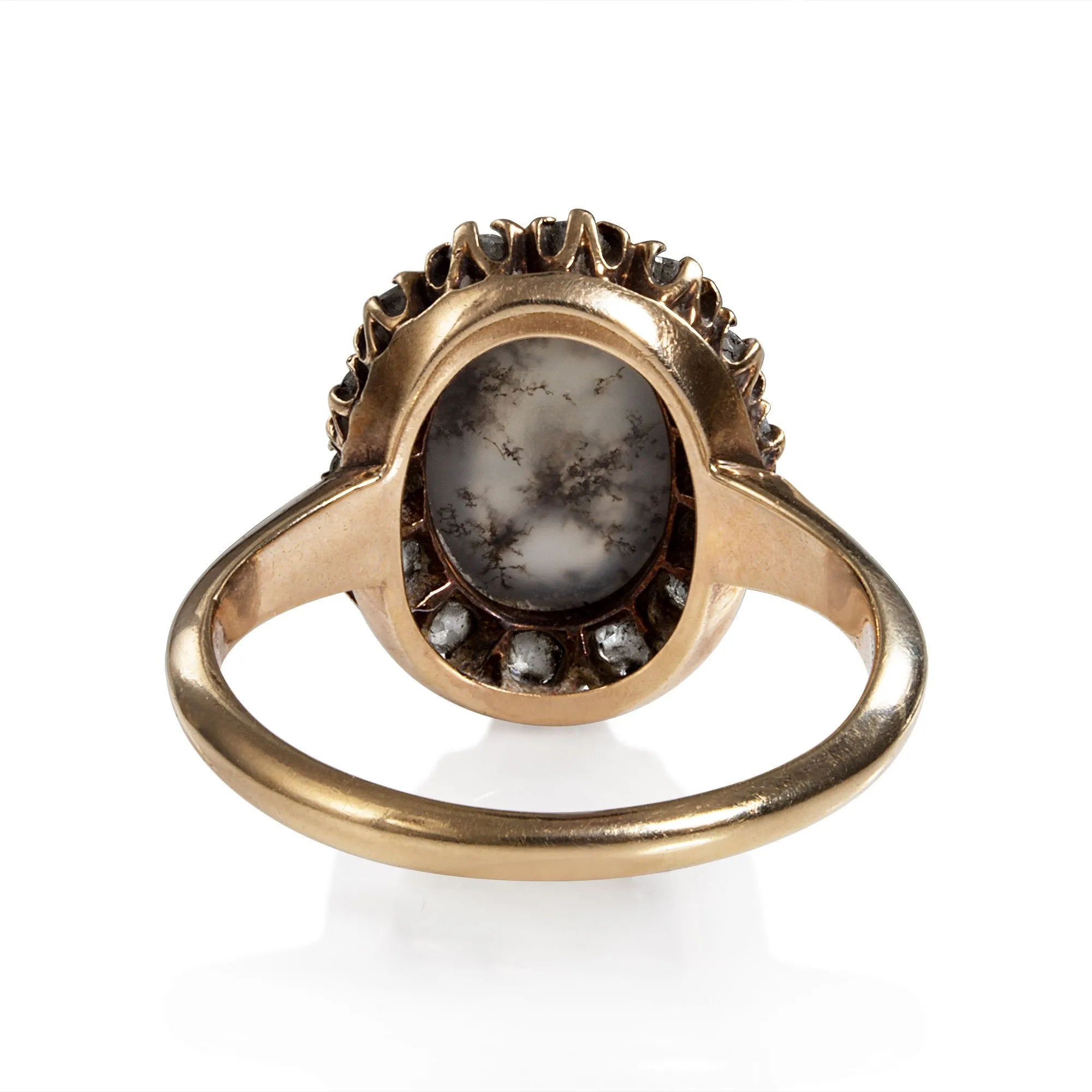 Original Victorian Dendritic Quartz Diamond Cluster Cocktail Gold Ring