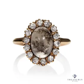 Original Victorian Dendritic Quartz Diamond Cluster Cocktail Gold Ring