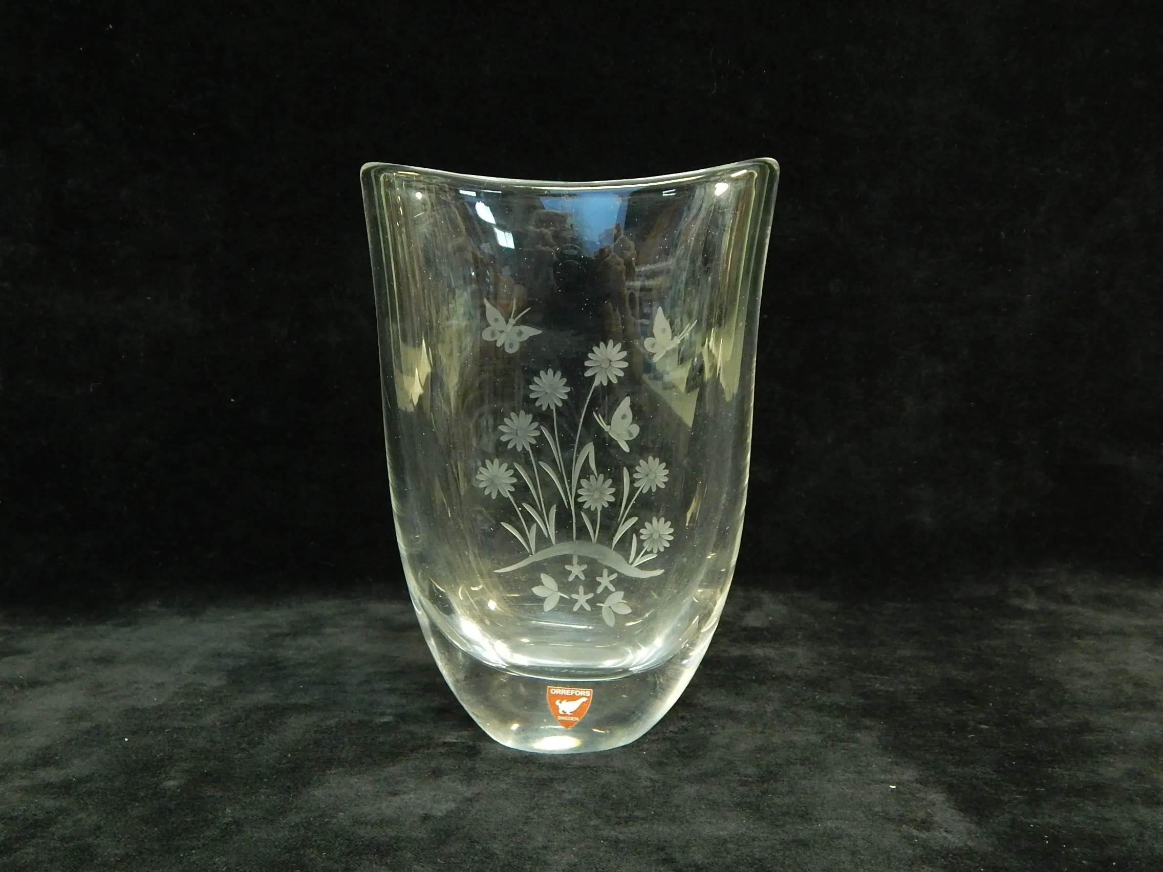 Orrefors Swedish Modern Engraved Crystal Vase - Mint Condition