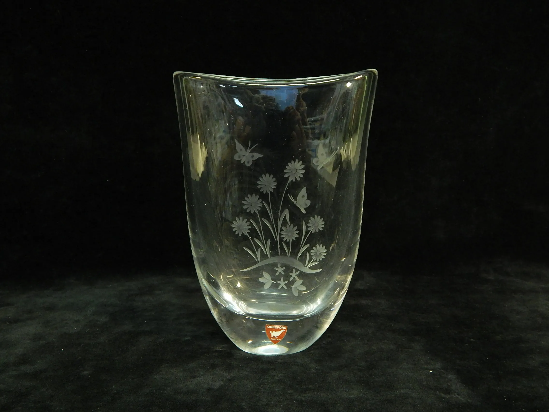 Orrefors Swedish Modern Engraved Crystal Vase - Mint Condition