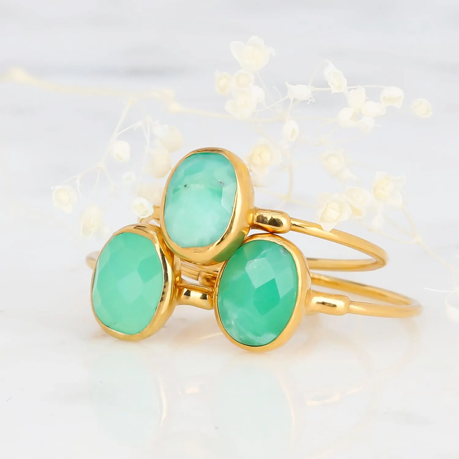 Oval Rosecut Raw Chrysoprase Ring, Australian Jade Ring, Minimalist