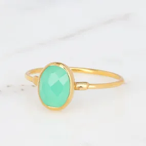 Oval Rosecut Raw Chrysoprase Ring, Australian Jade Ring, Minimalist