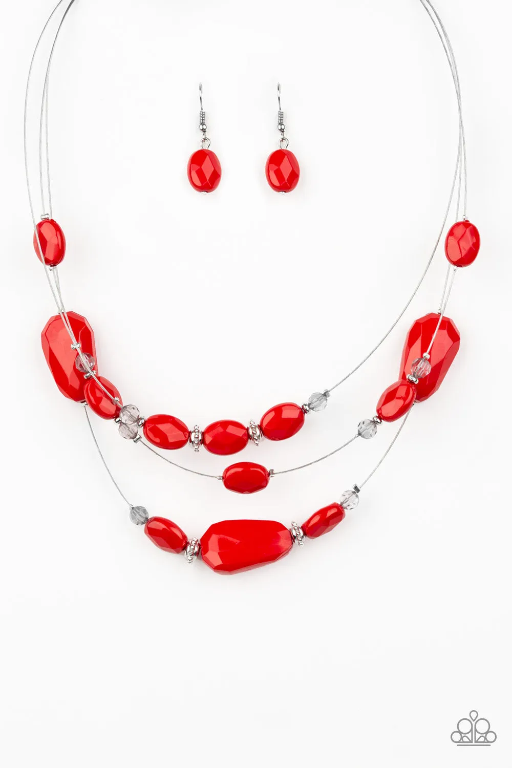 Paparazzi Accessories - Radiant Reflections #N356 Box 4 - Red Necklace