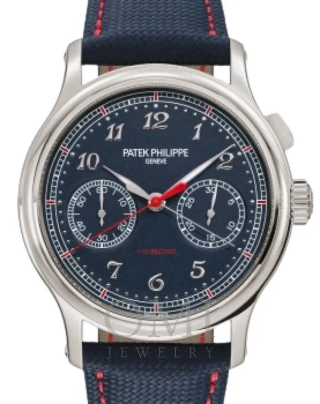 PATEK PHILIPPE GRAND COMPLICATIONS 1/10TH SECOND MONOPUSHER CHRONOGRAPH PLATINUM BLUE DIAL 41MM 5470P-001 WITH LEATHER STRAP