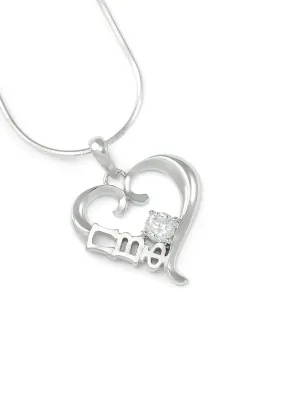 Pi Beta Phi Sterling Silver Heart Pendant with Clear CZ Crystal