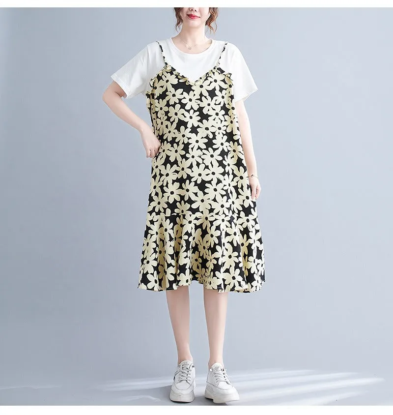 Plus Size Mock 2 Piece Floral Dress (EXTRA BIG SIZE)