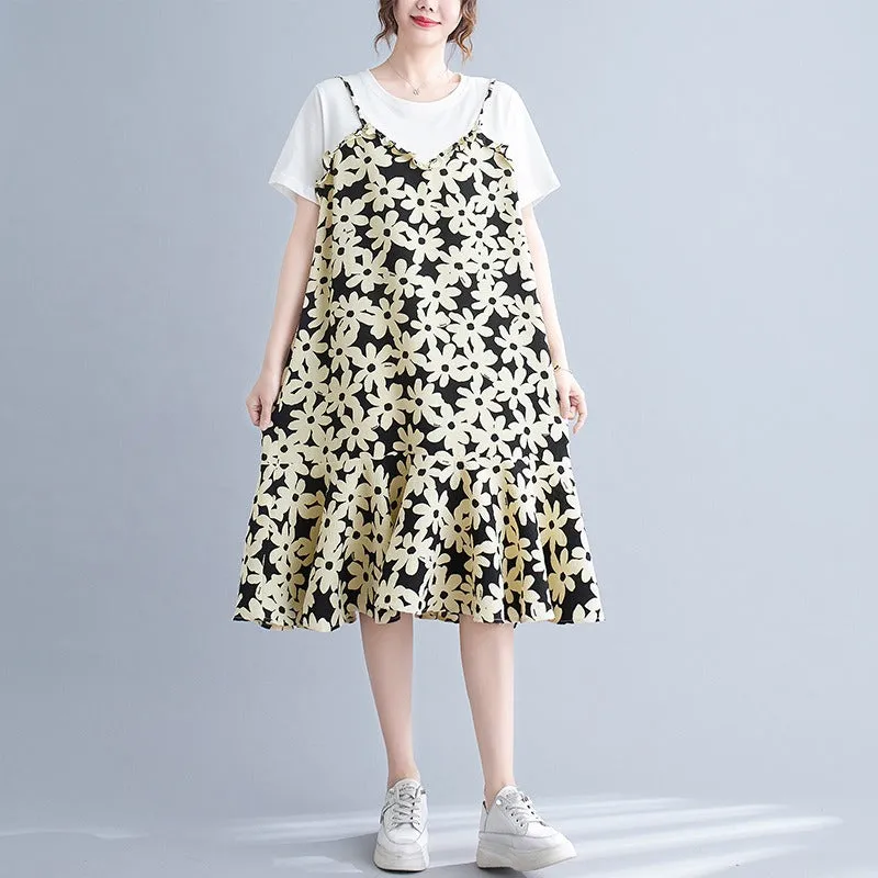 Plus Size Mock 2 Piece Floral Dress (EXTRA BIG SIZE)