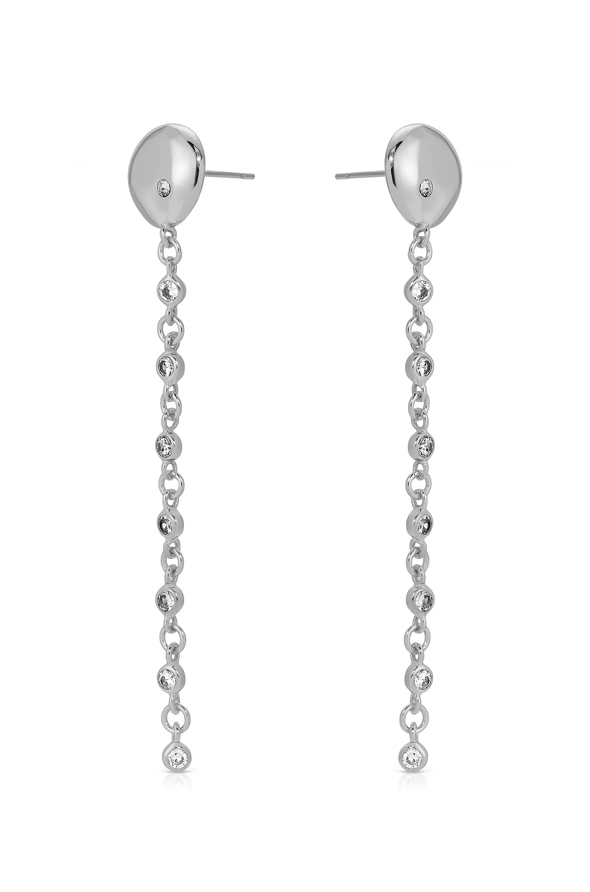 Polished Pebble Linear Crystal Chain Drop Earrings