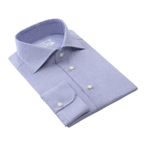 "All Day Long Collection" Graph-Check Cotton Blue Shirt with Cutaway Collar