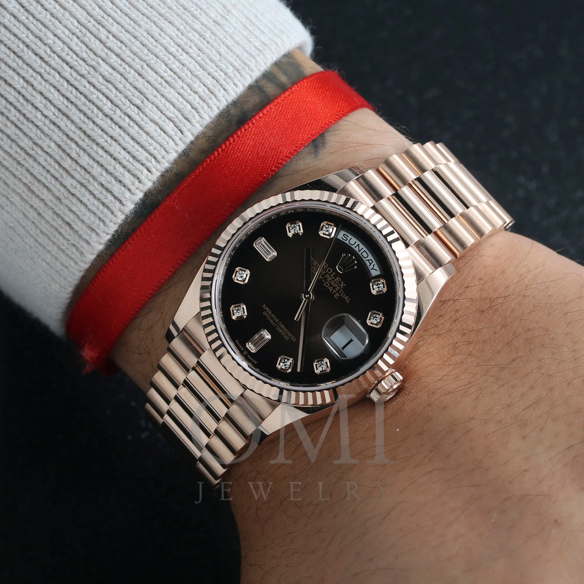 Rolex Day-Date 128235CHDP 36MM Chocolate Diamond Dial With Rose Gold Presidential Bracelet