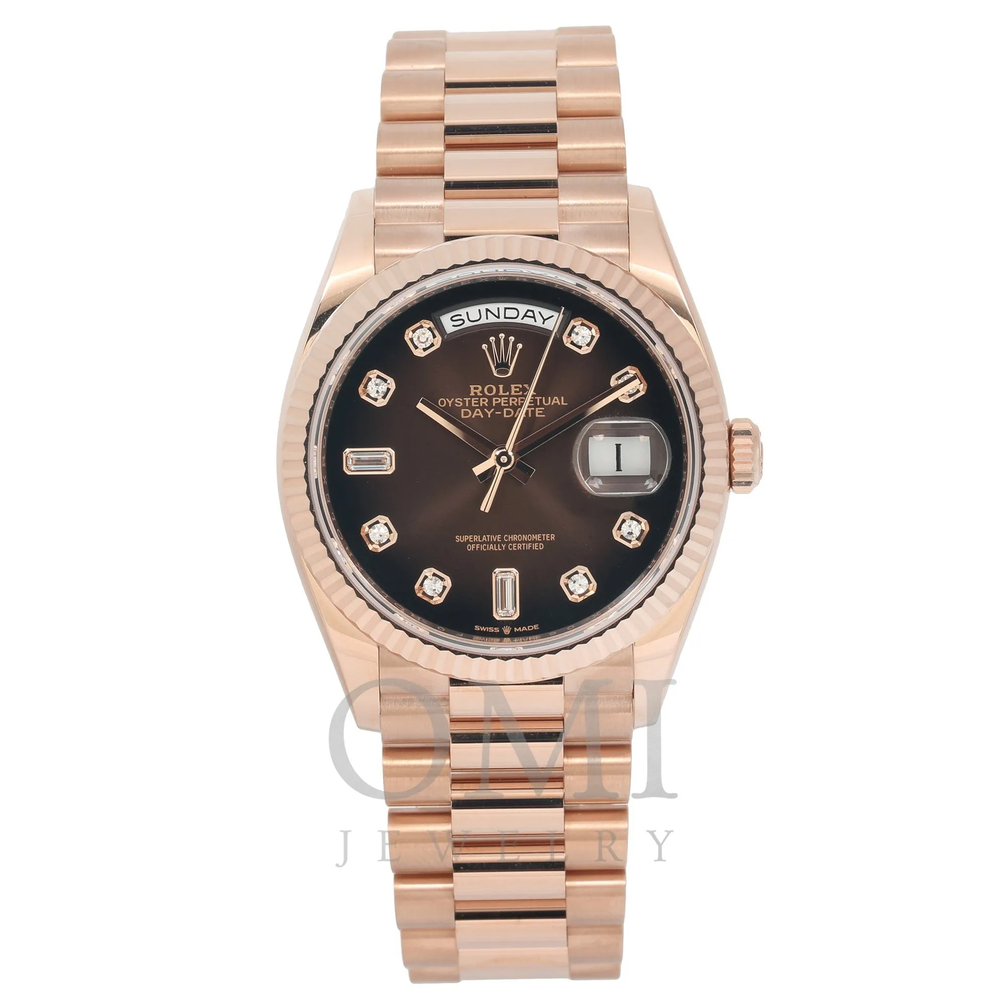 Rolex Day-Date 128235CHDP 36MM Chocolate Diamond Dial With Rose Gold Presidential Bracelet