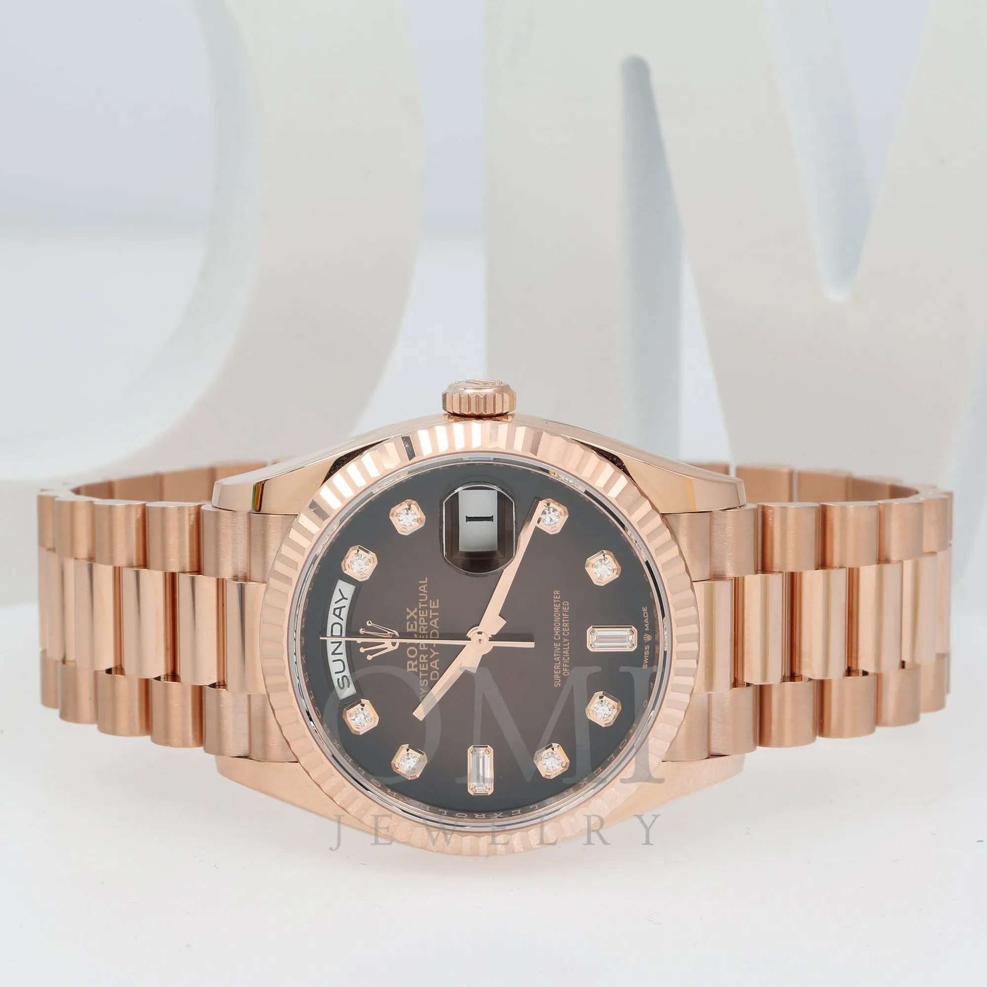 Rolex Day-Date 128235CHDP 36MM Chocolate Diamond Dial With Rose Gold Presidential Bracelet