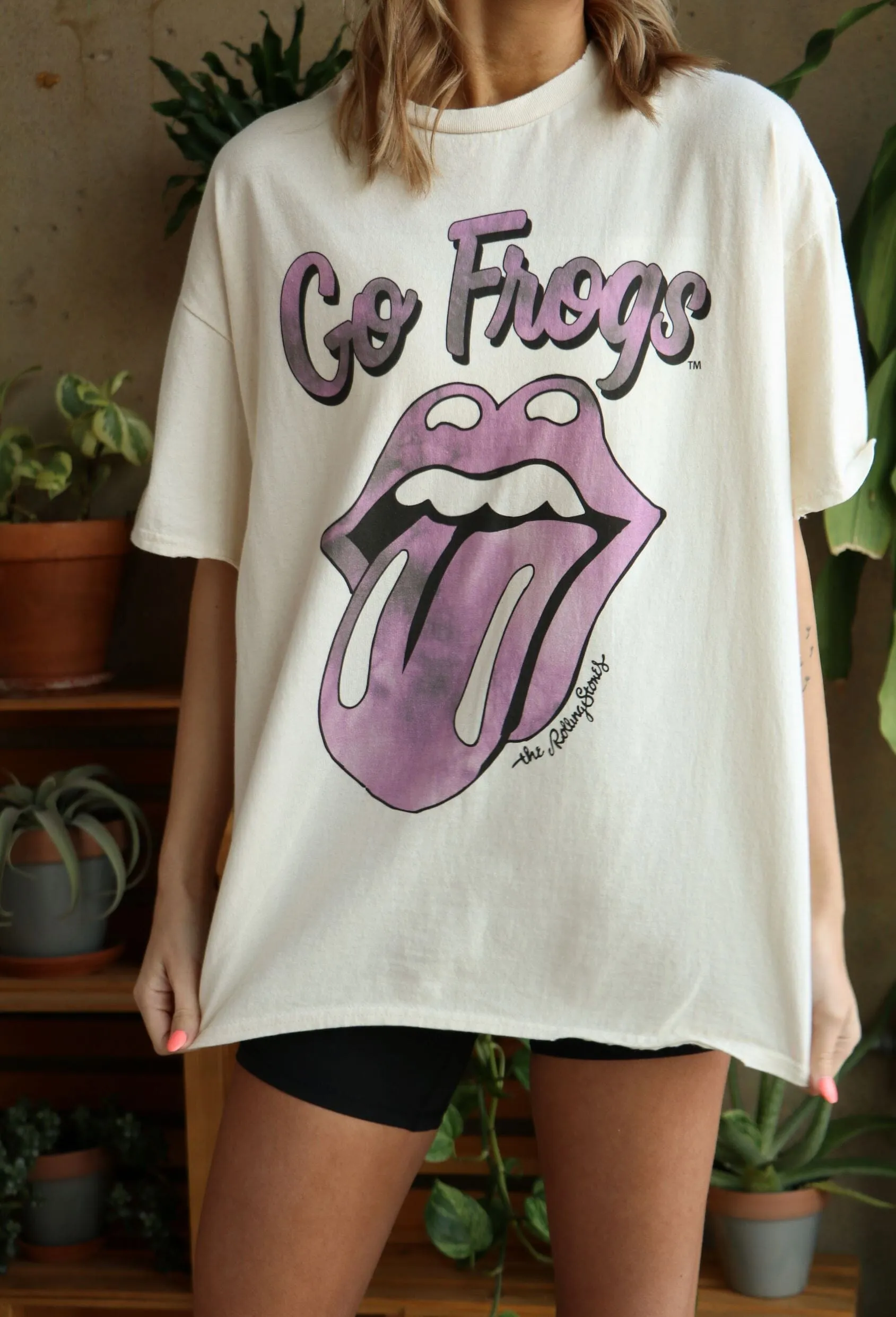 Rolling Stones TCU Horned Frogs Tie Dye Lick Off White Thrifted Tee