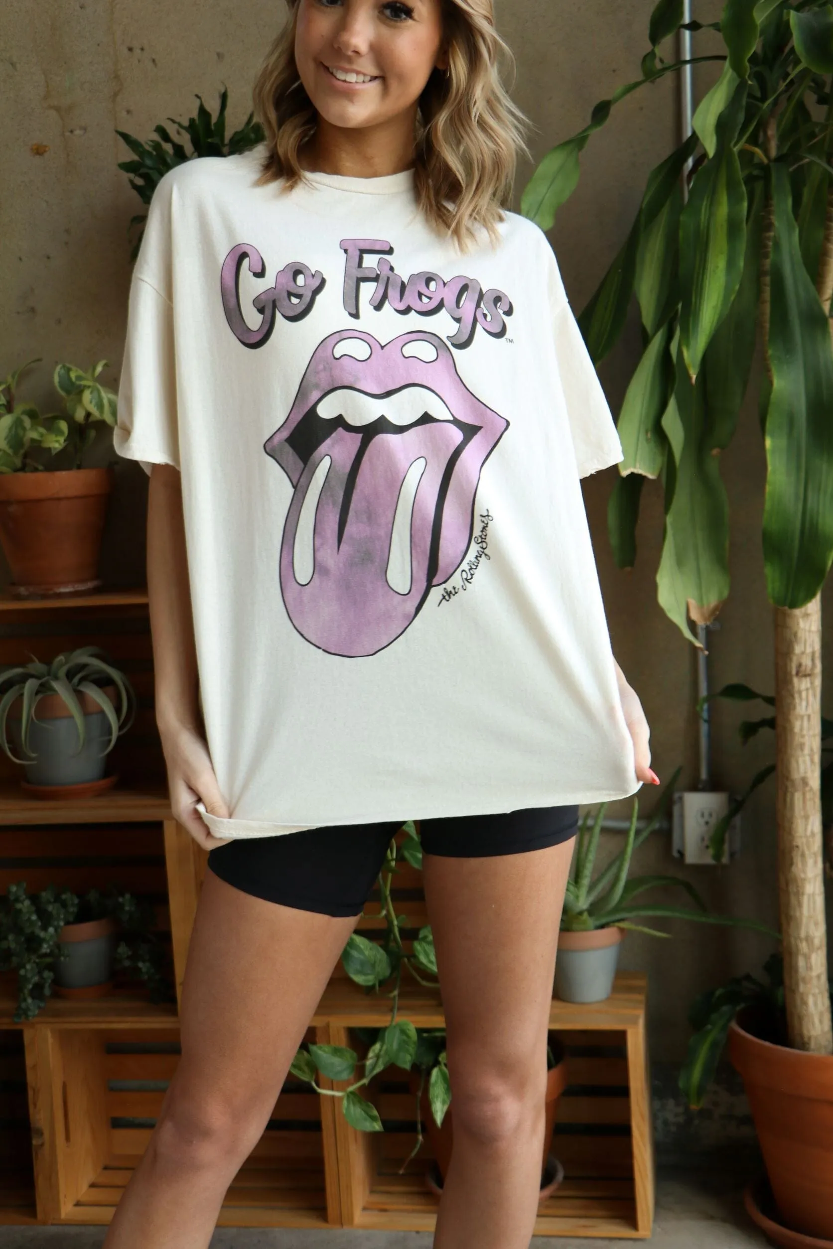 Rolling Stones TCU Horned Frogs Tie Dye Lick Off White Thrifted Tee